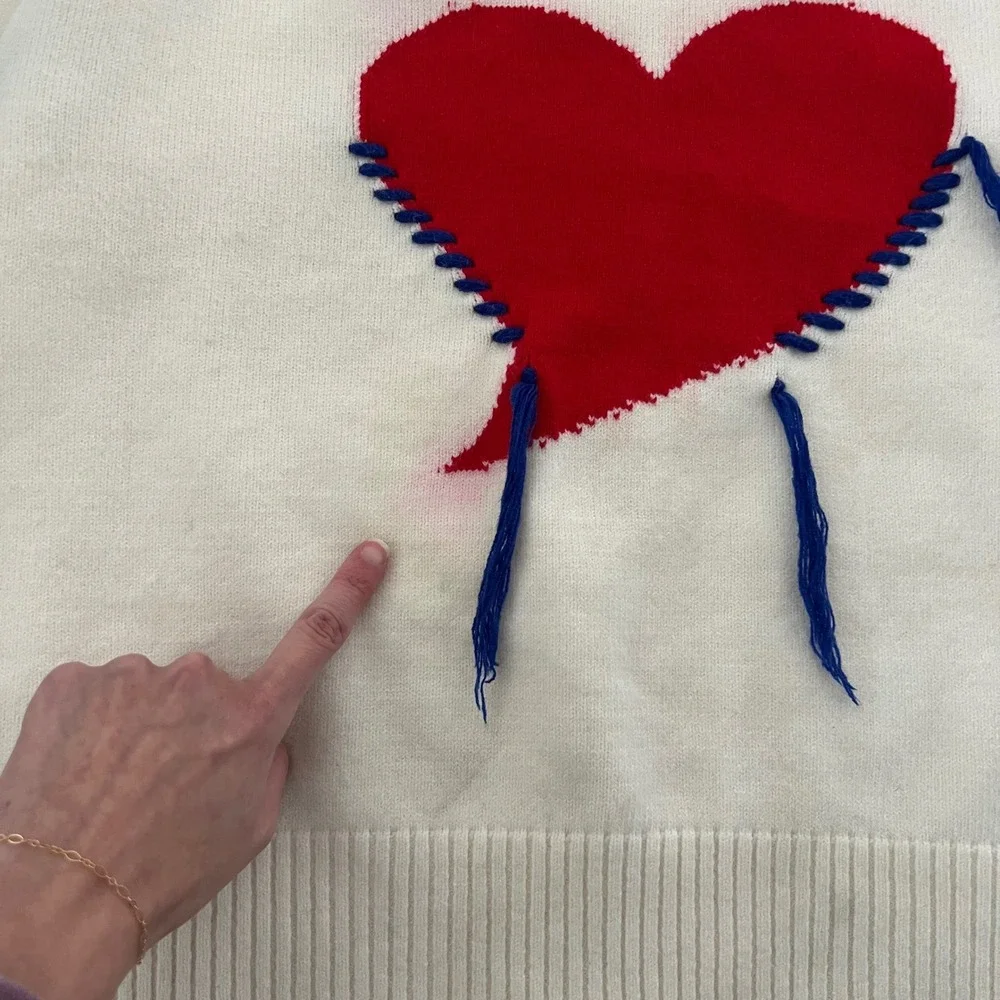 Jayley Collection Love Heart White Cashmere Jumper‎ Sweater SZ S/M